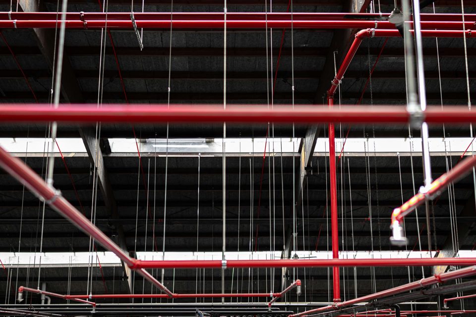 Pipes, sprinklers, power and fire stopping